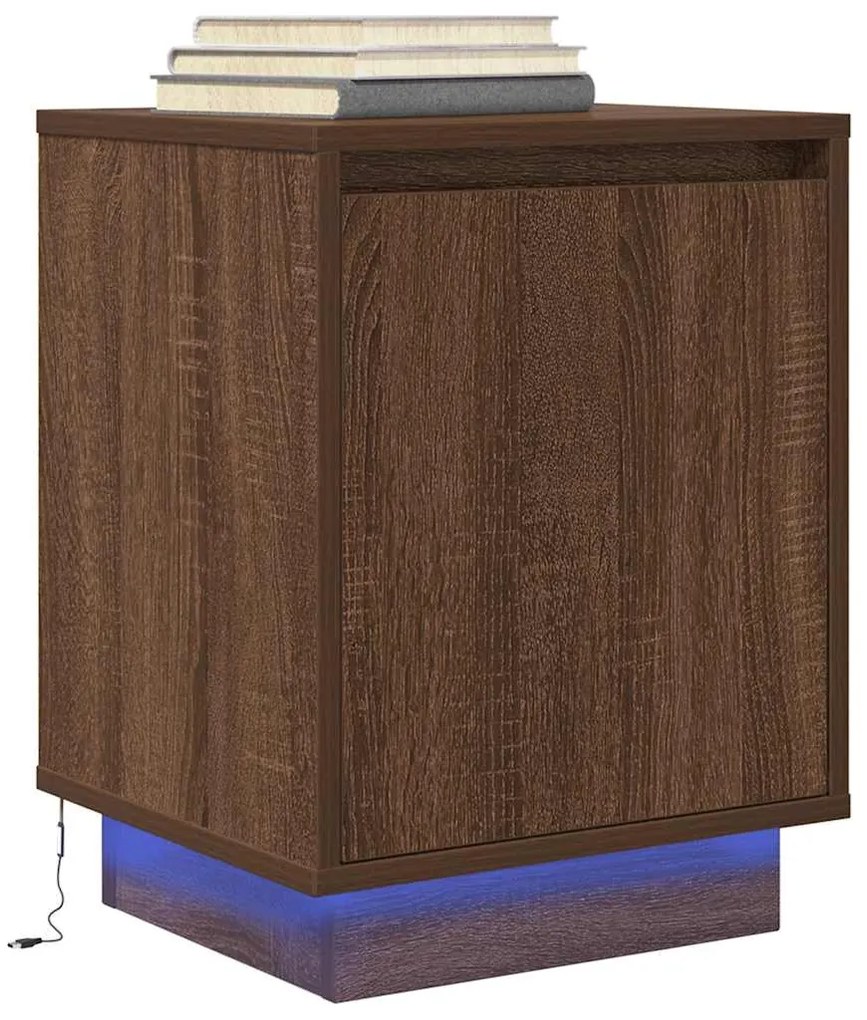 Mesas cabeceira c/ luzes LED 2 pcs 38x34x50cm carvalho castanho