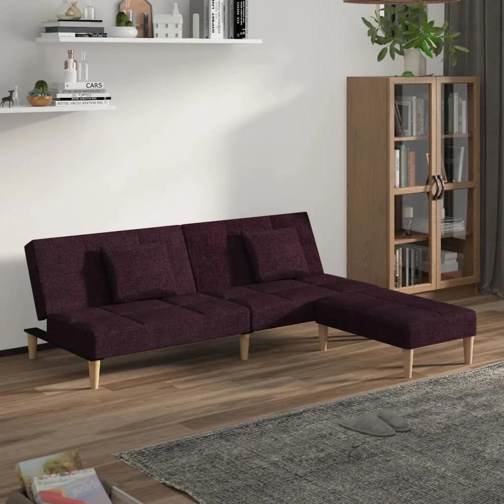Sofá-cama 2 lug. c/ 2 almofadas e apoio de pés tecido roxo