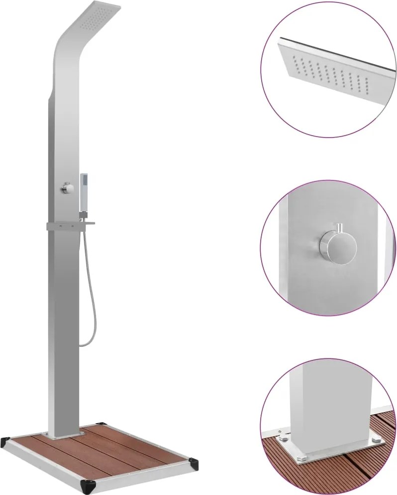vidaXL Chuveiro para exterior com base WPC aço inoxidável