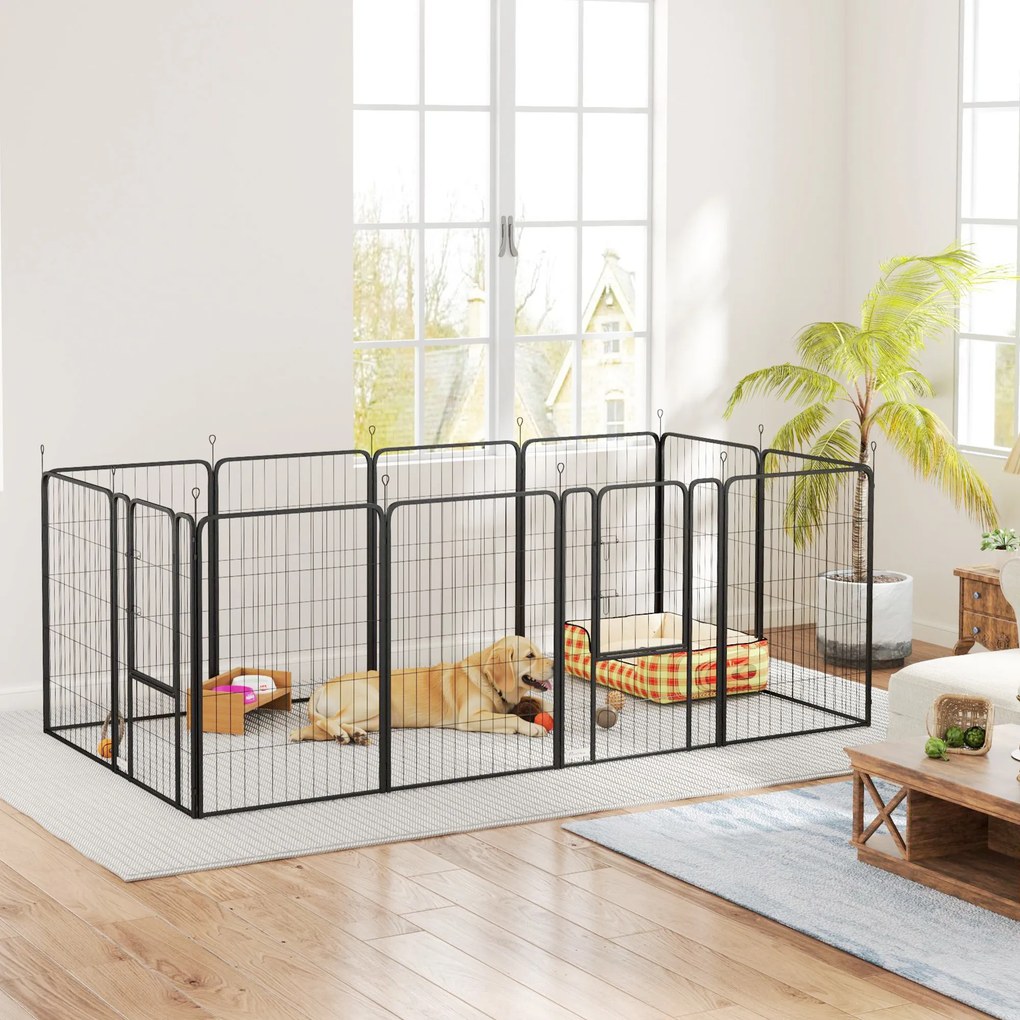 Parque para cães, 68 x 100 cm recinto para cães com 12 painéis modulares e dobráveis, portátil em aço com porta preto