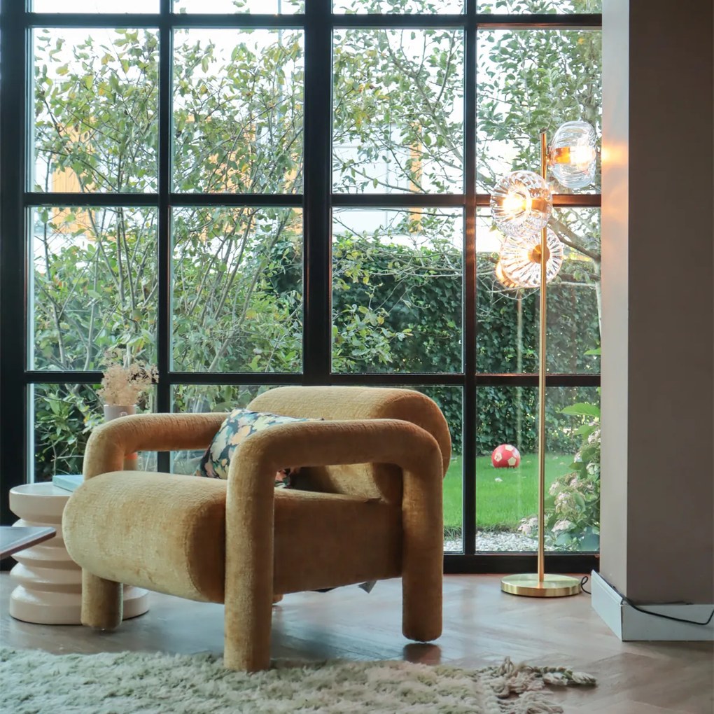 Candeeiro de pé Art Déco dourado com vidro 3-luzes - Ayesha