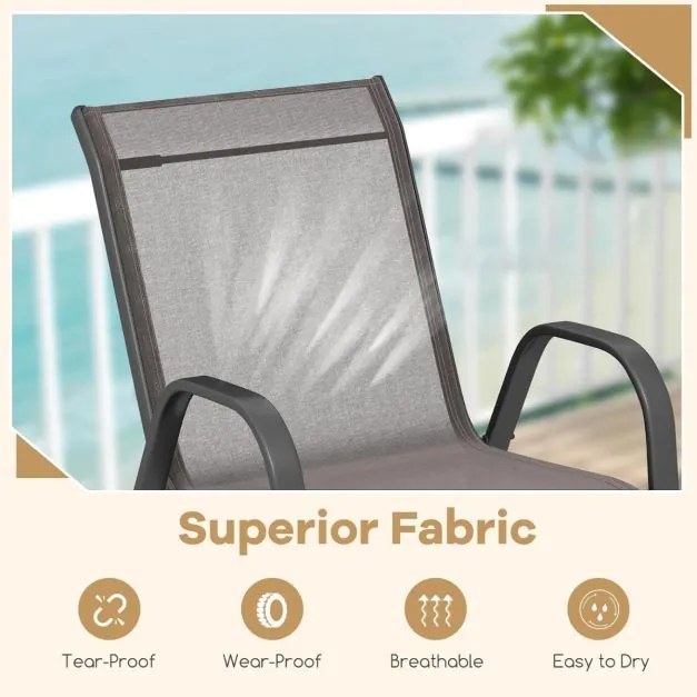 Conjunto de 2 cadeiras de jantar de jardim empilháveis Estrutura resistente ao tecido respirável Pátio exterior Praia 55 x 67 x 83 cm Cinzento