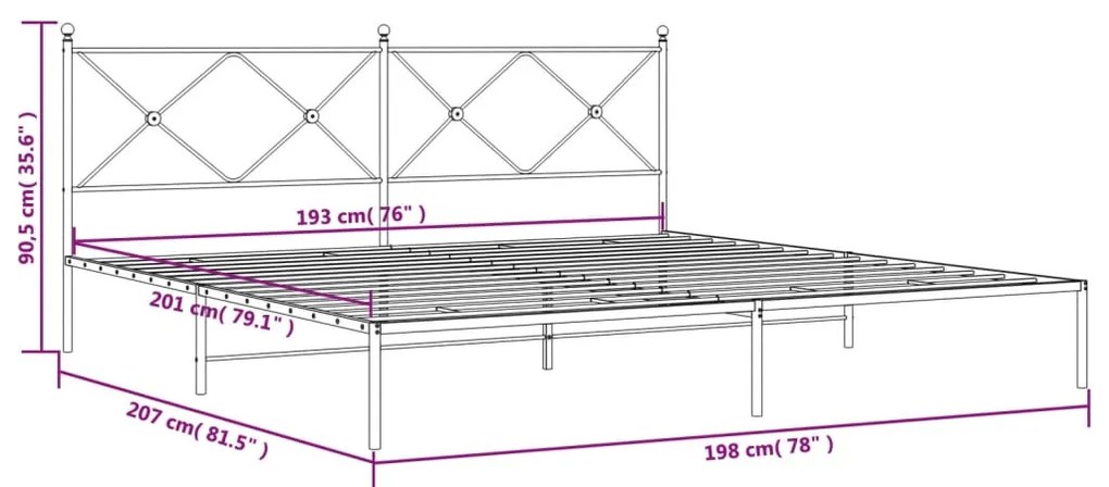 Estrutura de cama com cabeceira 193x203 cm metal branco