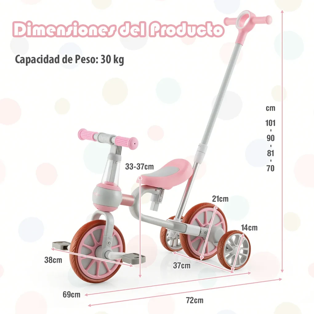 Triciclo Infantil 4 em 1 com Pedal Removível para Crianças de 2 a