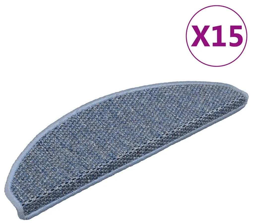 vidaXL Tapetes escada adesivos aspeto sisal 15 pcs 65x21x4 cm azul