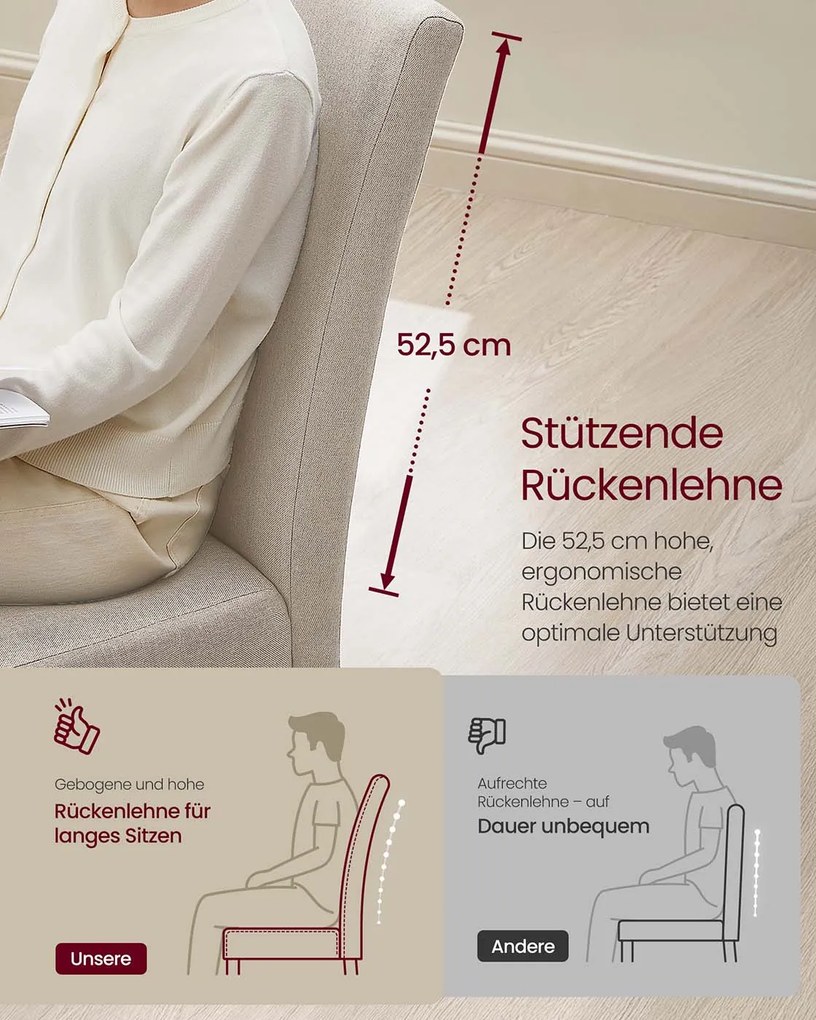 Conjunto de 2 cadeiras de sala de jantar com encosto alto e almofada confortável branco creme