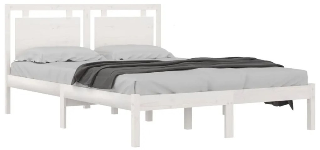 Estrutura de cama casal 135x190 cm madeira maciça branco