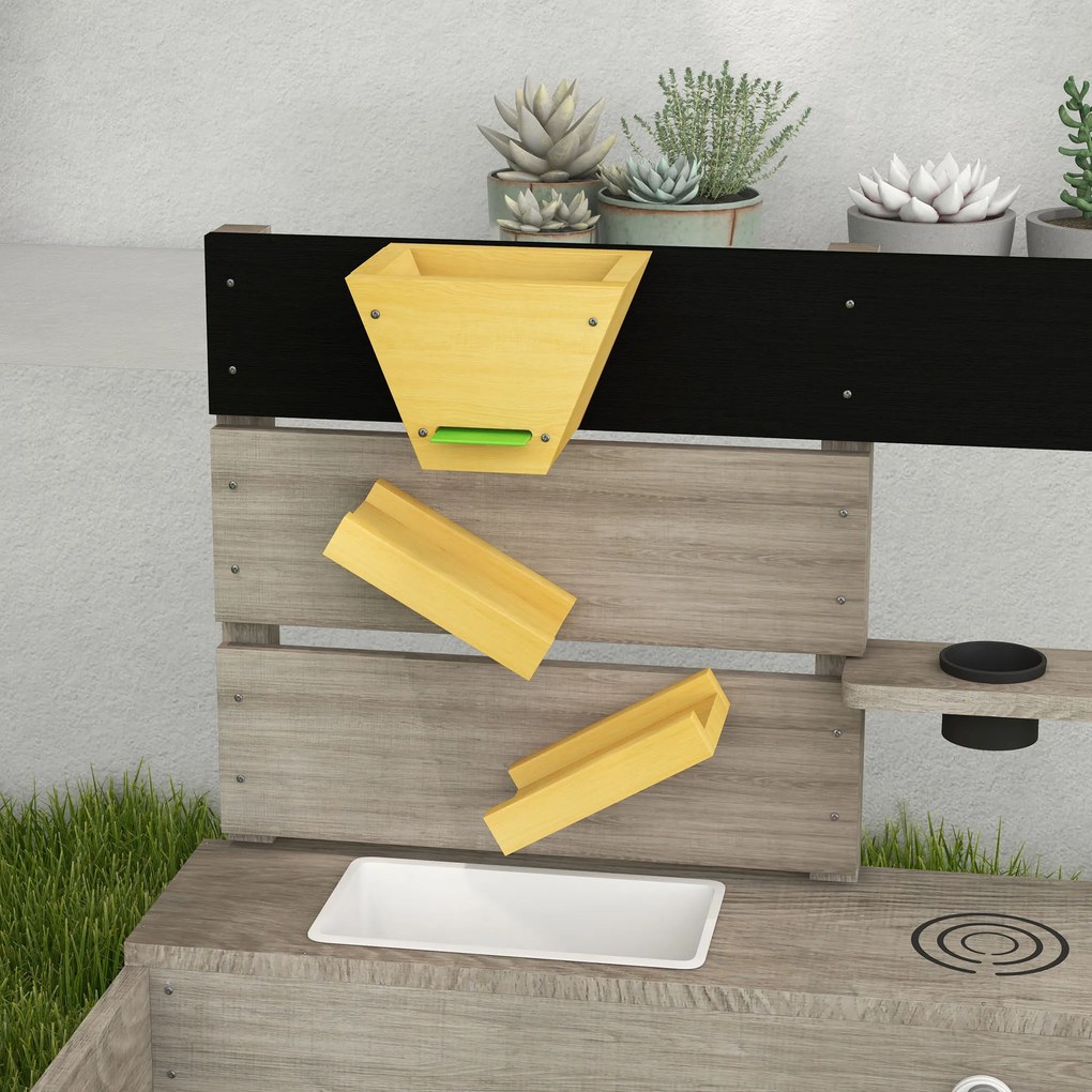 Caixa de Areia para Crianças de Madeira com 2 Assentos e Brinquedos de Cozinha para Pátio Jardim 154x80x60 cm Cinza
