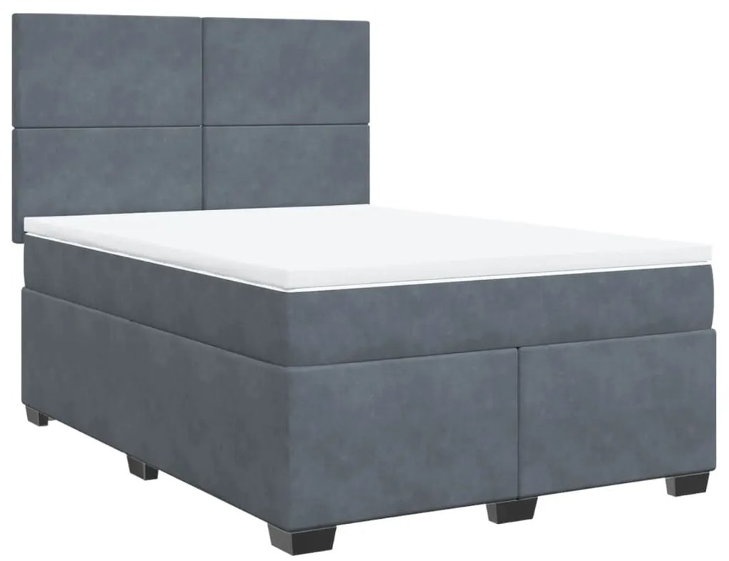 Cama com molas/colchão 140x200 cm veludo cinzento-escuro