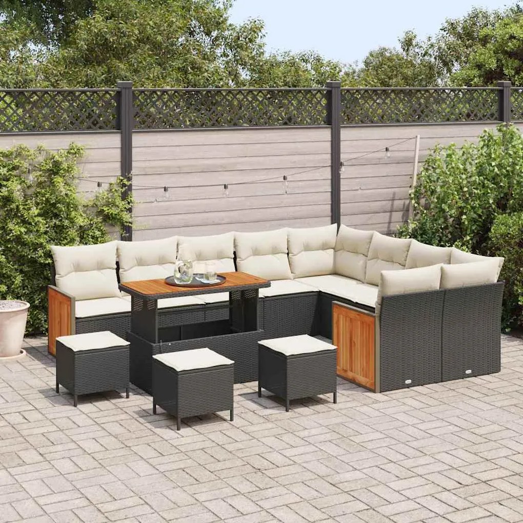 Conjunto de Sofá de Jardim vidaXL 13 Peças com Almofadas Rattan Polipr