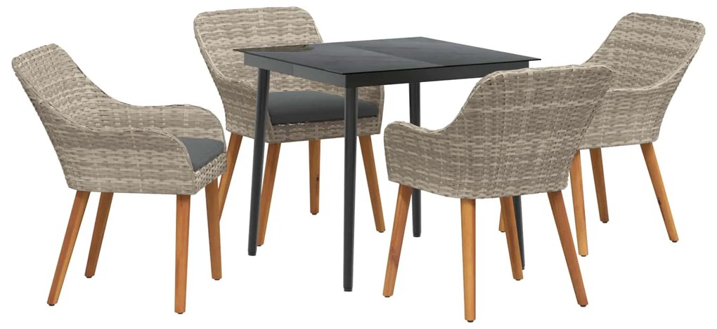 vidaXL Conjunto de Jantar para Jardim 5 pcs Cinzento-claro vime PE