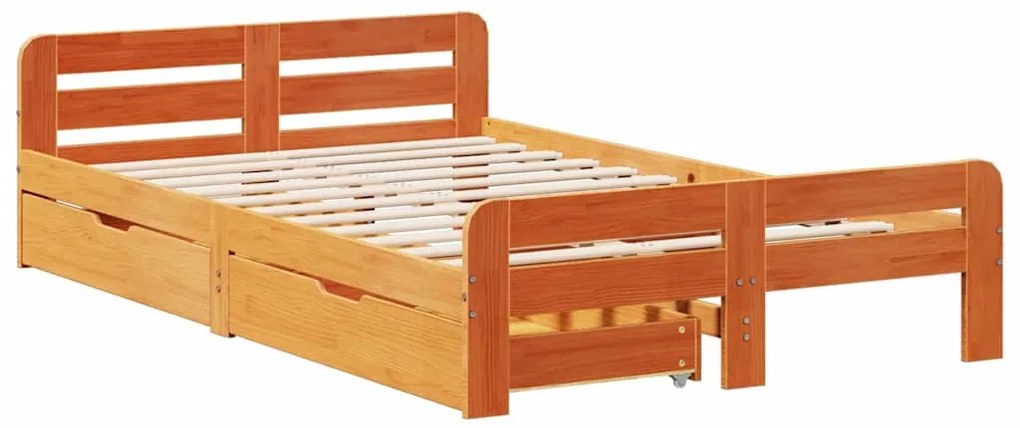 Cama sem colchão 135x190 cm madeira pinho maciça castanho-mel