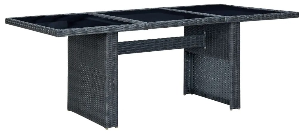 313309 vidaXL Mesa de jardim vime PE e vidro temperado cinzento-escuro
