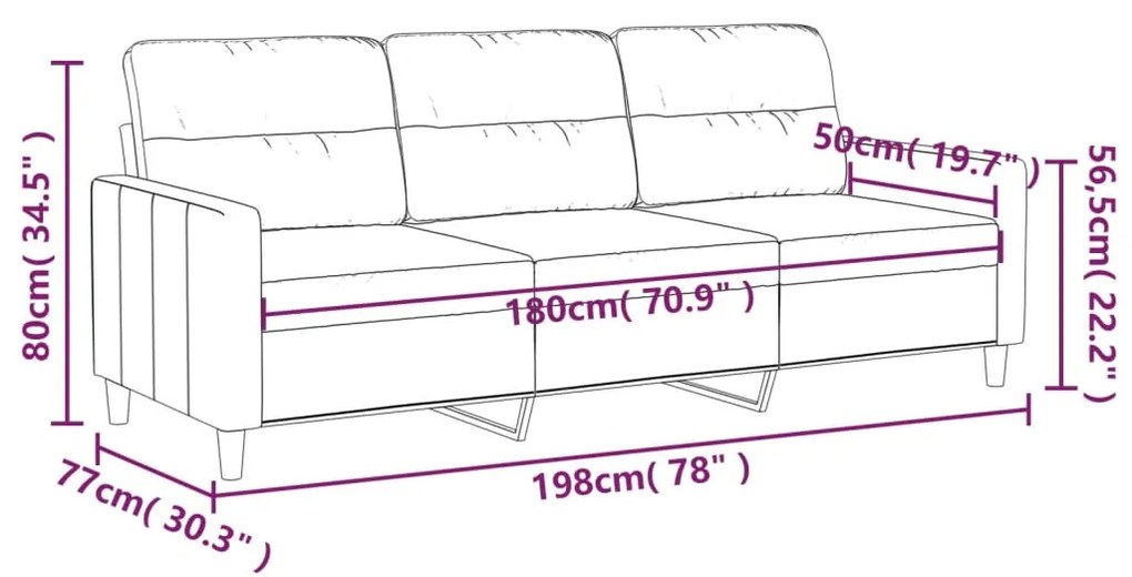 Sofá de 3 lugares tecido 180 cm castanho