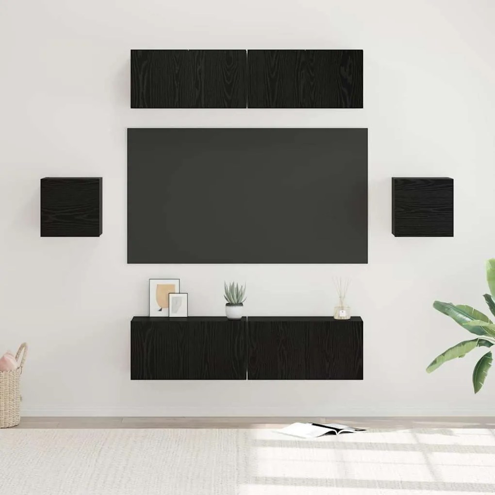 vidaXL Conjunto de móvel de TV 6 pcs Carvalho preto Madeira processada