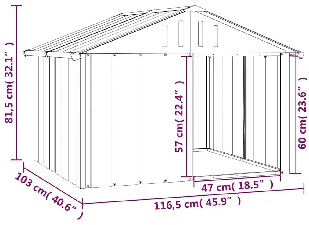 Casota para cães 116,5x103x81,5 cm aço galvanizado cinzento