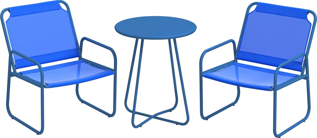 Outsunny Conjunto de jardim 3 peças, conjunto de exterior, 2 poltronas 1 mesa redonda, aço e tecido mesh, azul-marinho | Aosom Portugal