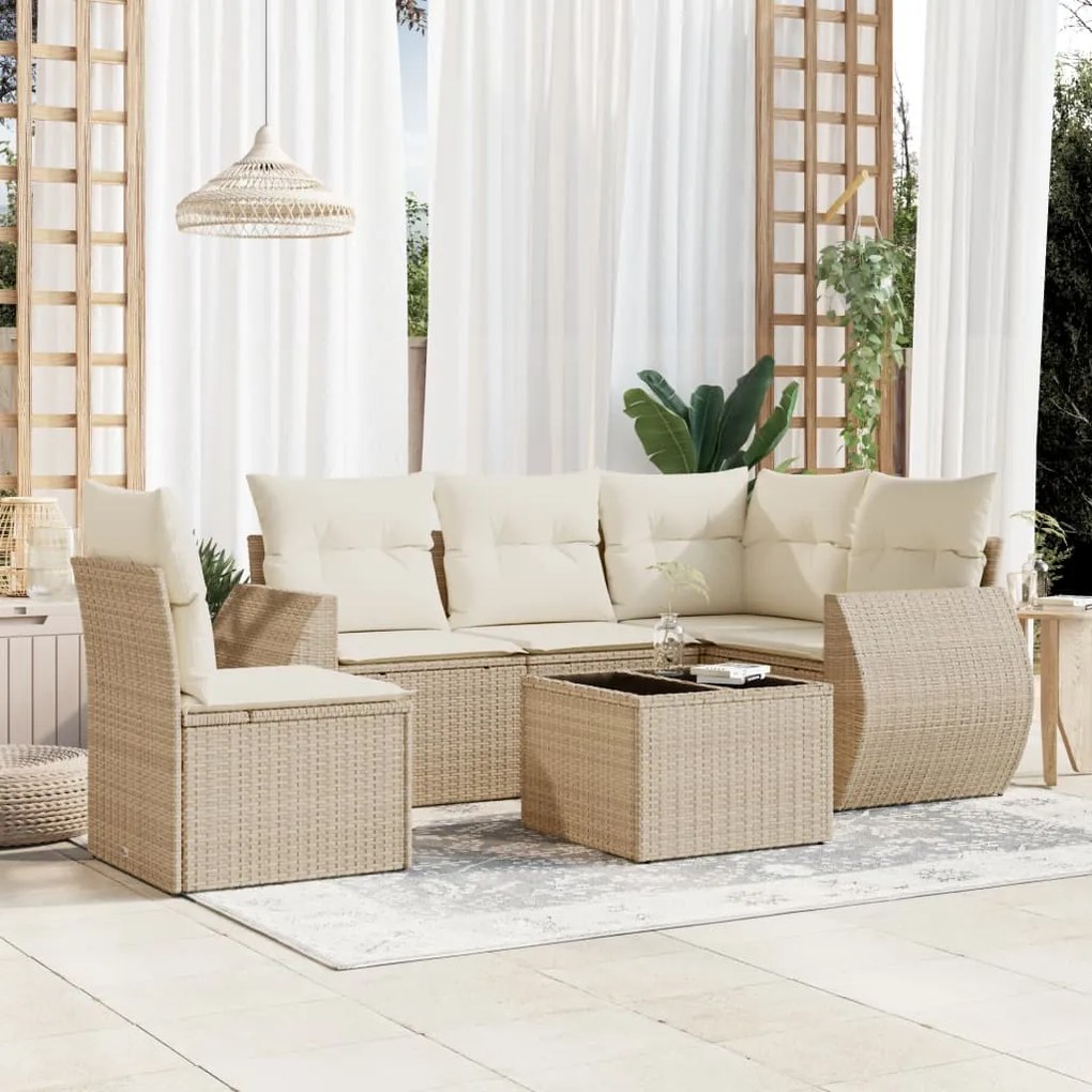 vidaXL 6 pcs conjunto de sofás p/ jardim com almofadões vime PE bege