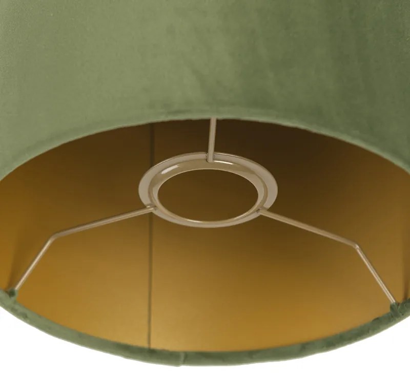 Abajur de veludo verde 20/20/20 com interior dourado