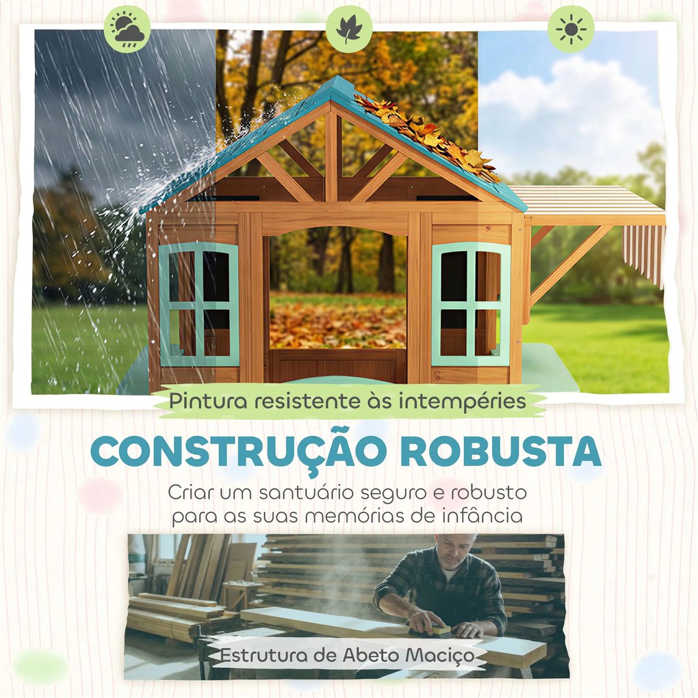 Casa Infantil para Exterior e Interior de Madeira com Balcão  Floreiras Quadro Janelas Alvo e 4 Bolas 142x120x141,5 cm Madeira