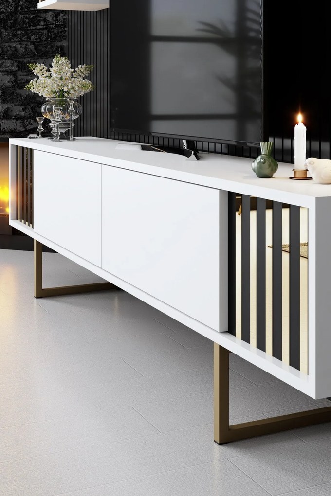 Conjunto de Mobiliário de Sala de Estar Gold Line – Branco e Dourado –