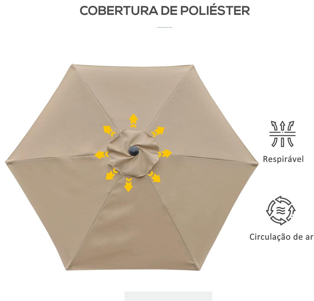 Chapéu de Sol de Jardim Ø230x216 cm com Teto Ajustável Abertura Manual Impermeável para Terraço Pátio Piscina Praia Caqui