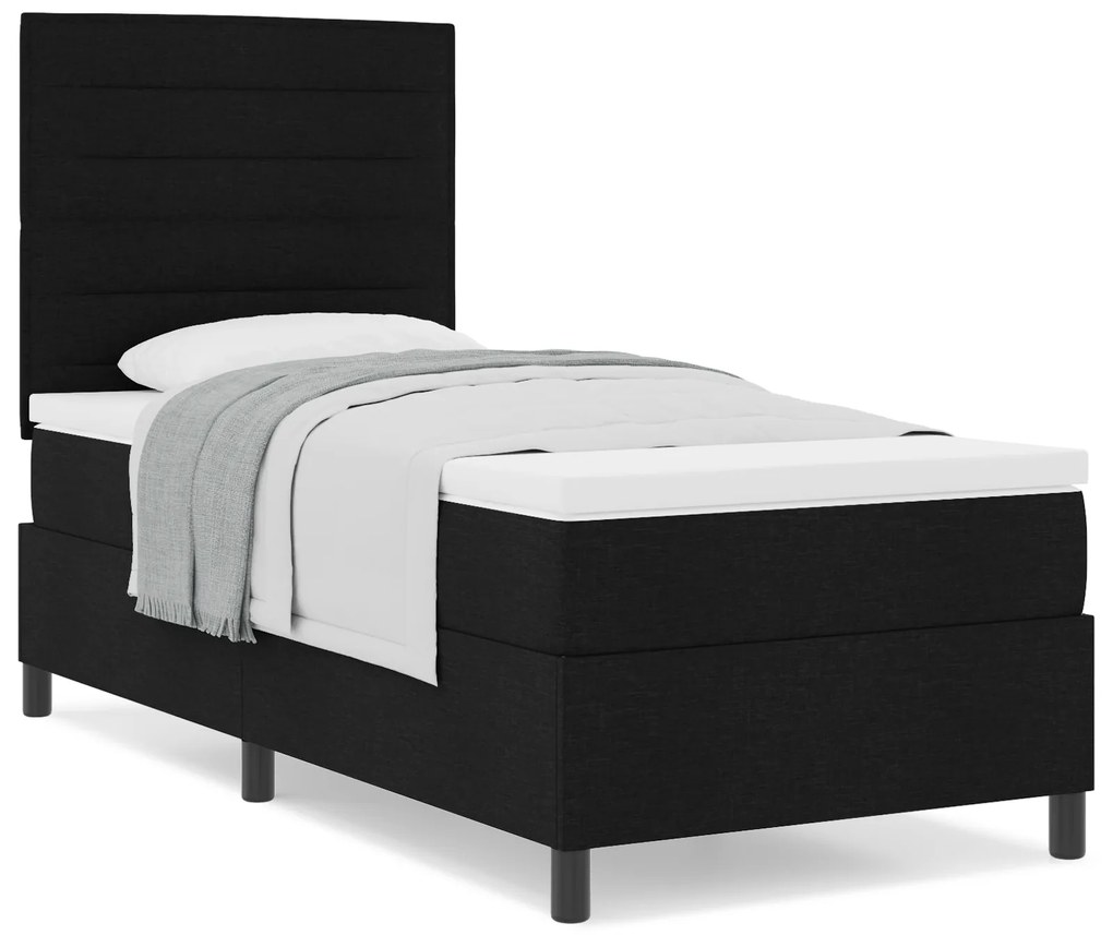 Cama Box Spring com Colchão Preta 80x200 cm Tecido