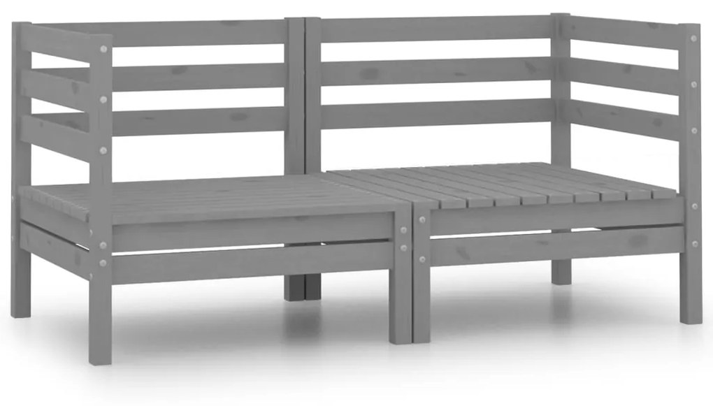 vidaXL Sofás canto para jardim 2 pcs madeira de pinho maciça cinzento