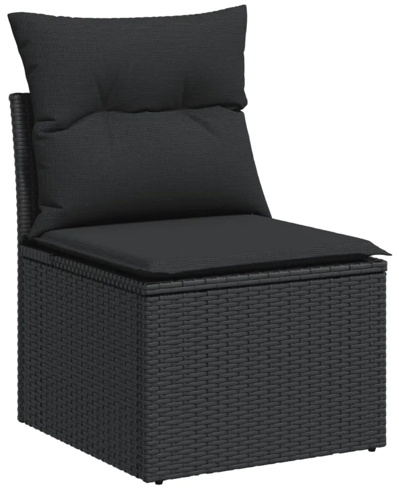 9 pcs conjunto de sofás p/ jardim c/ almofadões vime PE preto