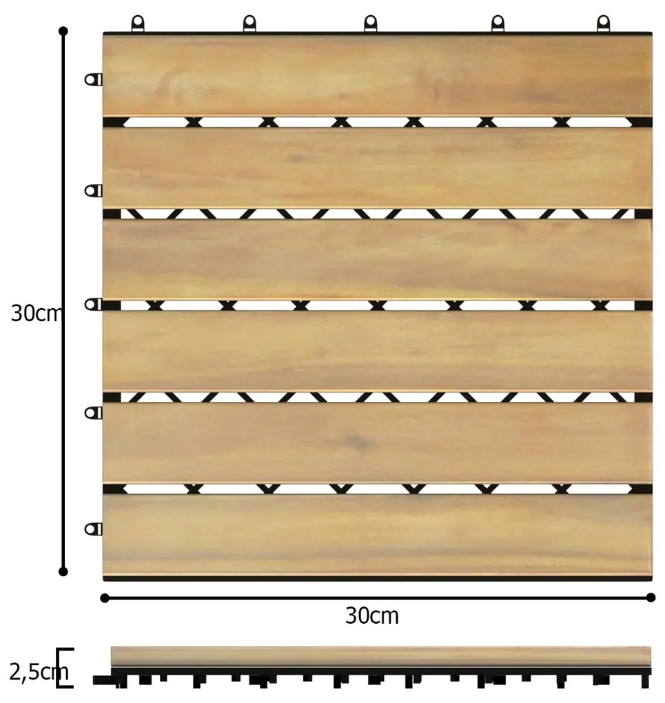 10 Azulejos de Madeira de Acacia para Varanda de Interior e Exterior 30 x 30 x 2,5 cm castanho