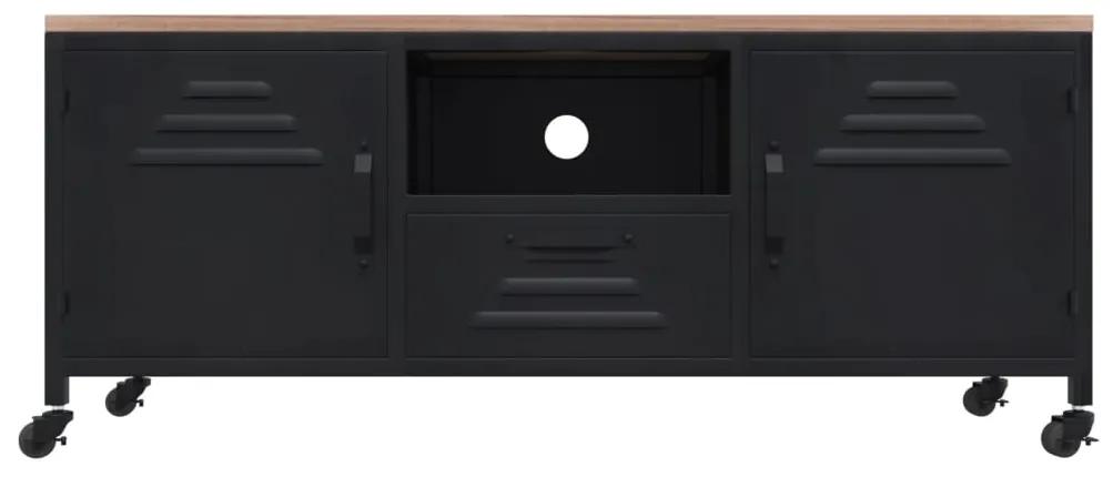 Móvel de TV 110x30x43 cm ferro/madeira de abeto maciça preto