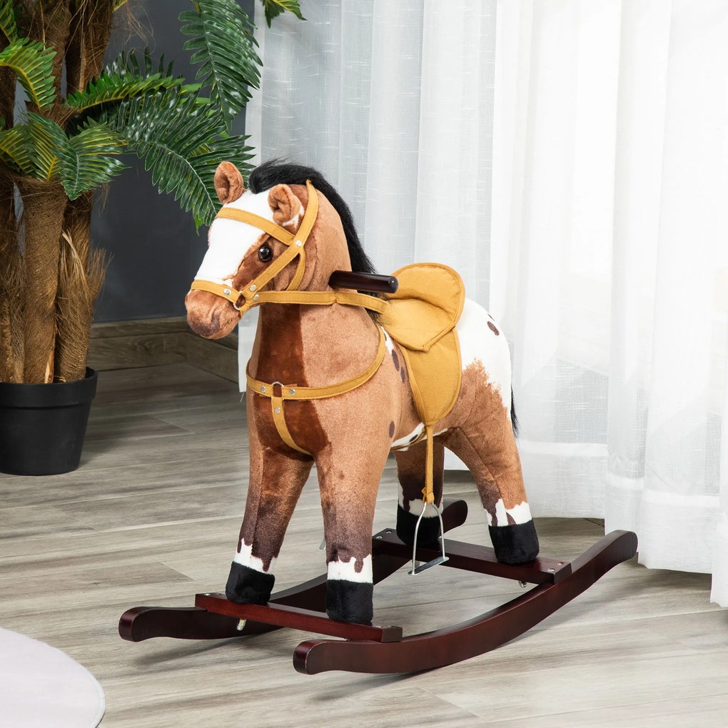 HomCom Cavalo de balanço de pelúcia para crianças acima de 36 meses 71x28x60cm