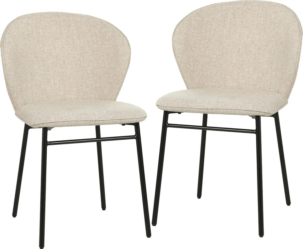 HOMCOM Conjunto de 2 cadeiras de sala de jantar assento acolchoado em tecido com aspecto de linho pés em aço estável design moderno creme | Aosom Portugal