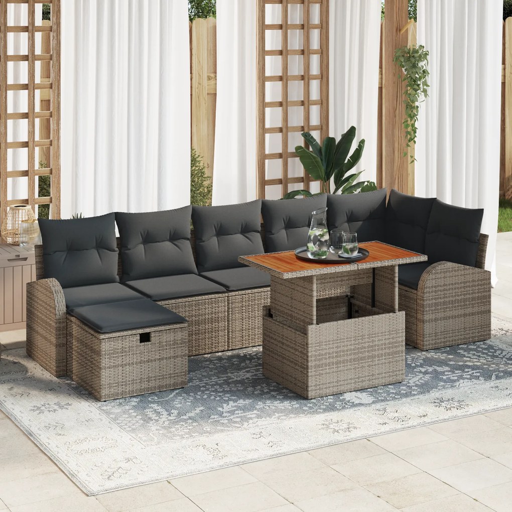 Conjunto de Sofá de Jardim de 8 Peças com Almofadas Cinza Rattan Polié