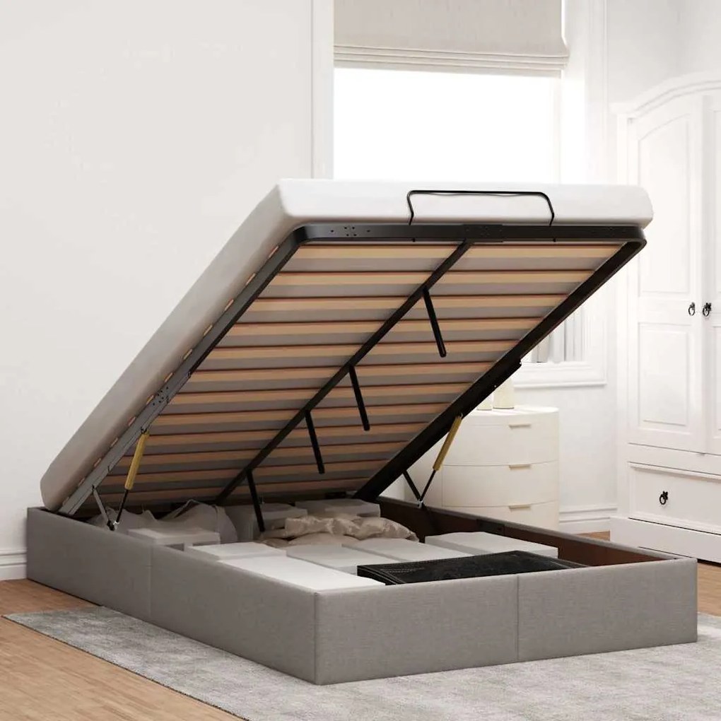vidaXL Estrutura de cama otomana sem colchão 120x190cm tecido cinzento