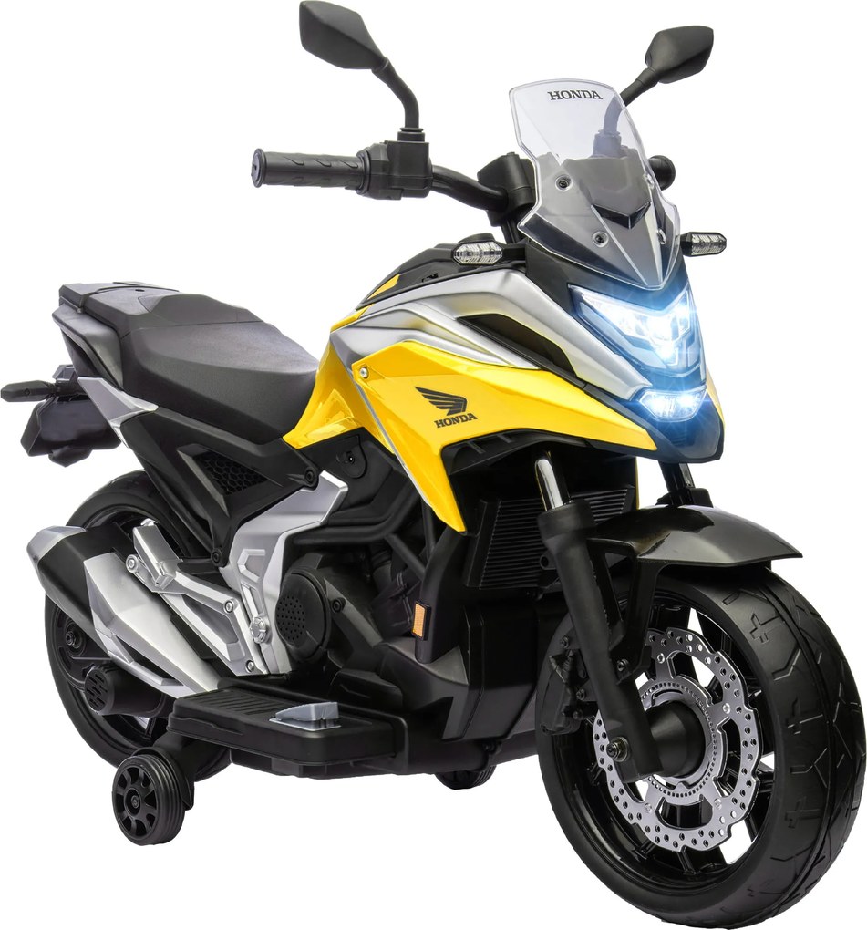 AIYAPLAY Moto elétrica infantil, Honda, 3 km/h, Música &amp; Luz, 3-6 anos, até 30 kg, Amarelo | Aosom Portugal