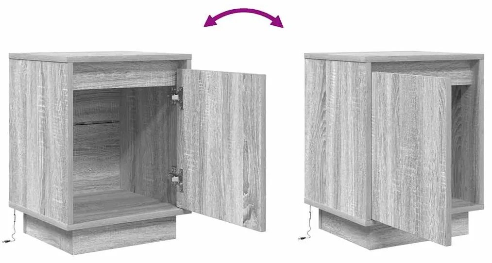 Mesas cabeceira c/ luzes LED 2 pcs 38x34x50 cm cinzento-sonoma