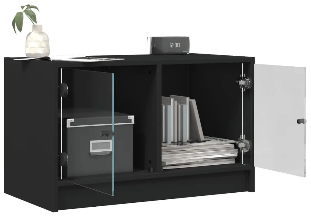Móvel de TV c/ portas de vidro 68x37x42 cm preto