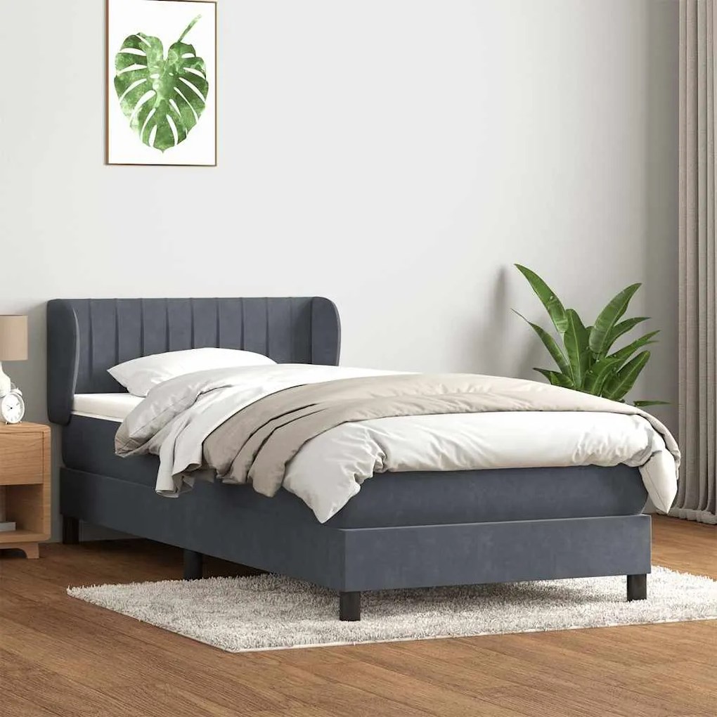vidaXL Cama com molas/colchão cinza-escuro 90x210 cm veludo