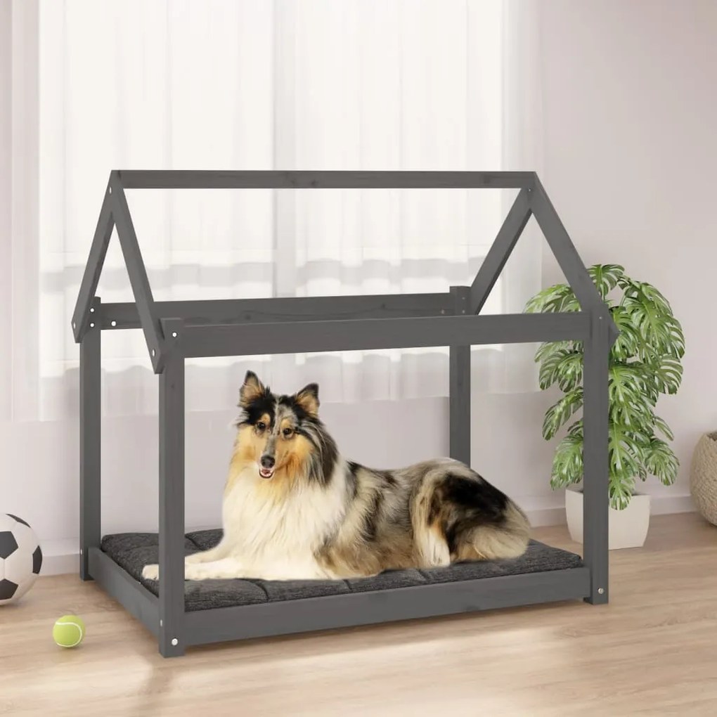 Cama para cães 101x70x90 cm madeira de pinho maciça cinza