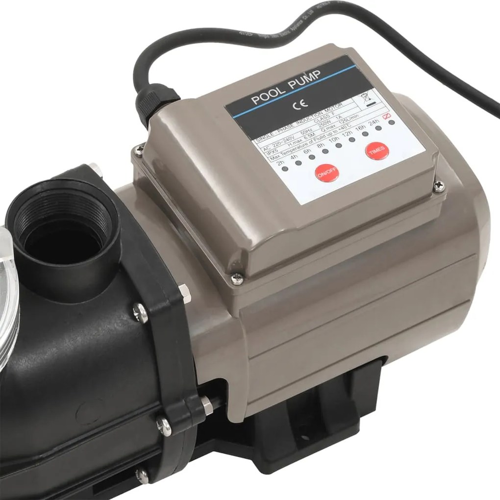 Bomba de piscina com temporizador preto 0,25 HP 8000 L/h