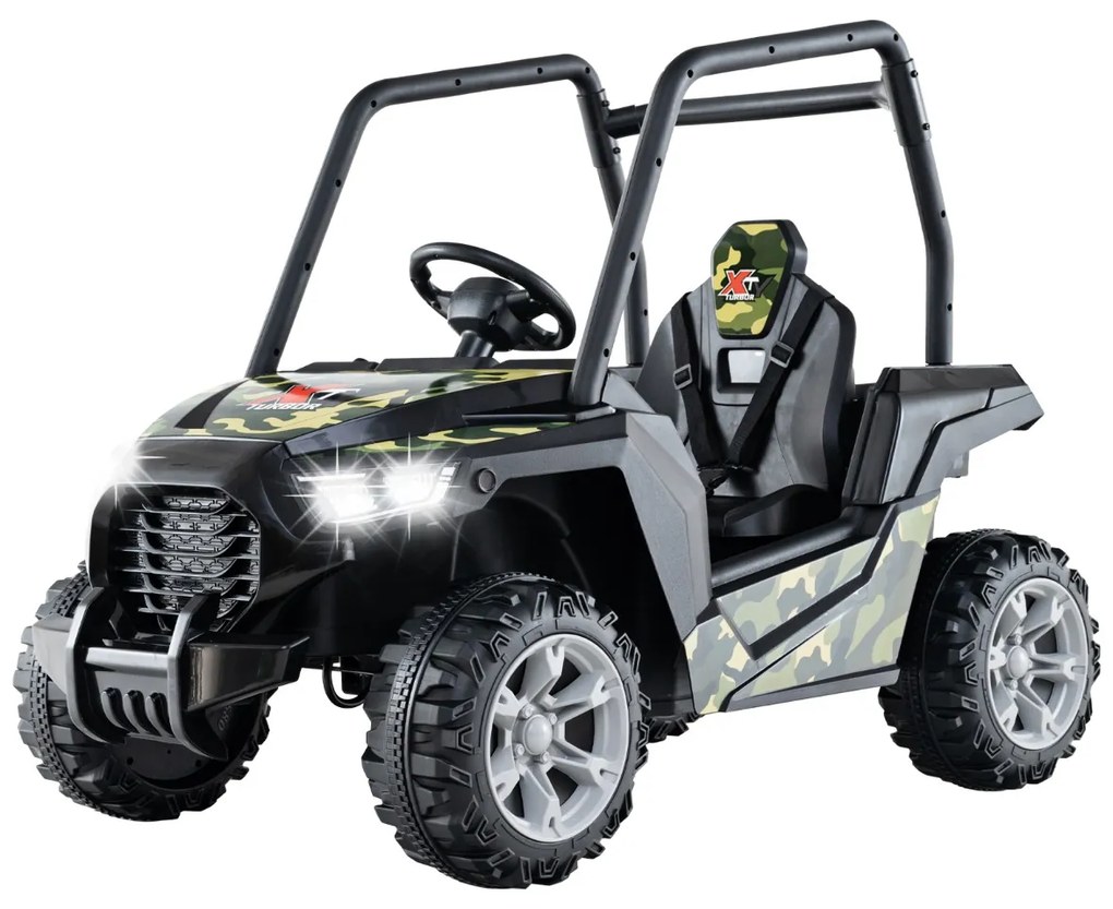 Carro de brincar a bateria de 24V com controlo remoto 3 velocidades 2 suspensões de mola Música de arranque lento Verde