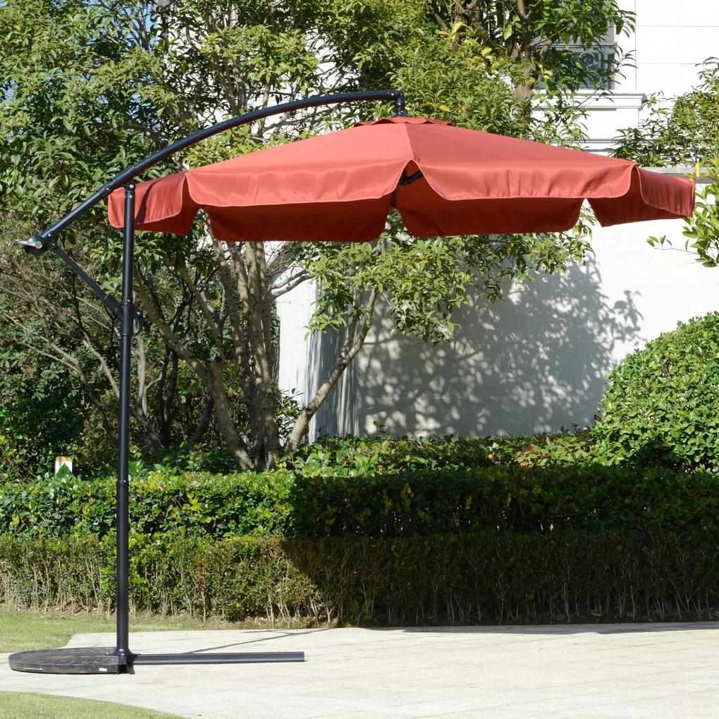 Chapéu de Sol de Jardim Ø265 cm Chapéu de Sol Excêntrico com Teto Inclinável Manivela 8 Hastes de Metal e Base Cruzada Proteção Solar para Terraço Var