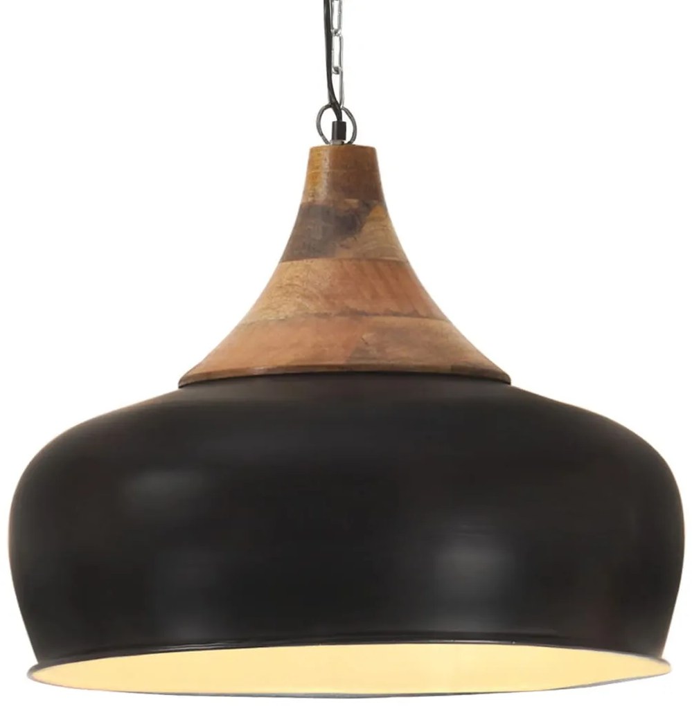 vidaXL Candeeiro teto industrial 45cm E27 ferro preto e madeira maciça