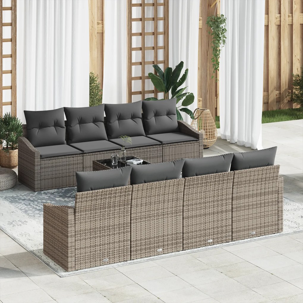 Conjunto de Sofá de Jardim com Almofadas Cinza Vime PE