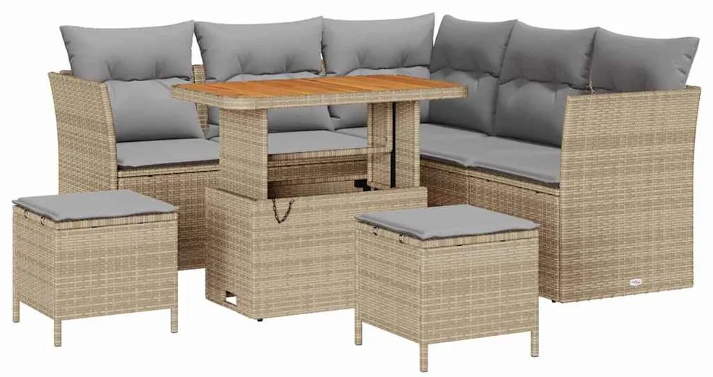 Conjunto de Sofá de Jardim de 8 Peças com Almofadas Bege de Vime PE e
