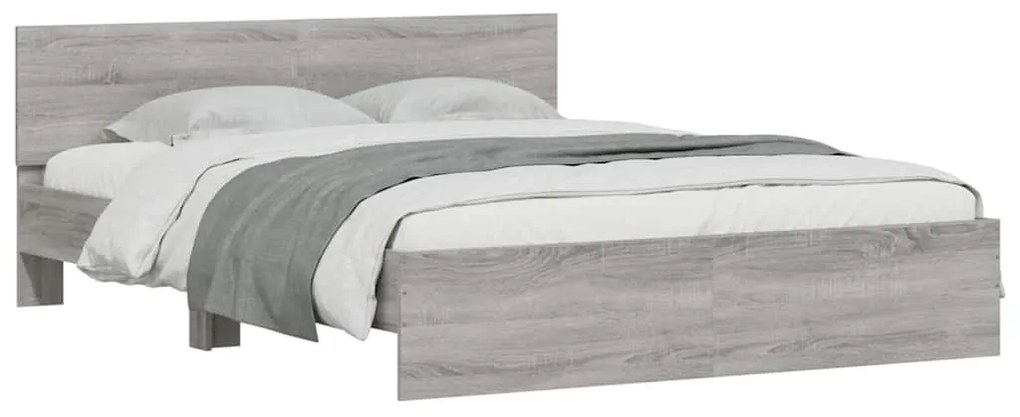 Estrutura cama c/ cabeceira/luzes LED 150x200cm cinzento sonoma