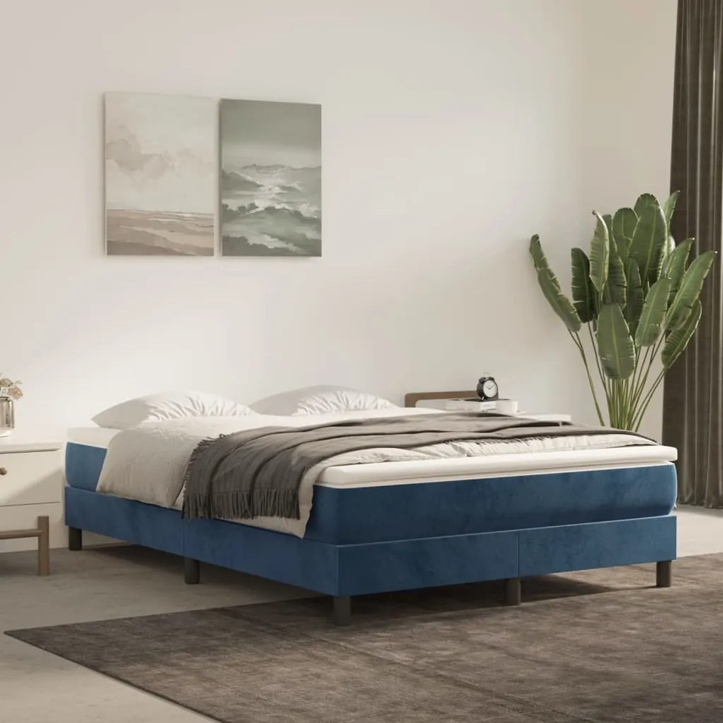 Estrutura de cama 140x190 cm veludo azul-escuro