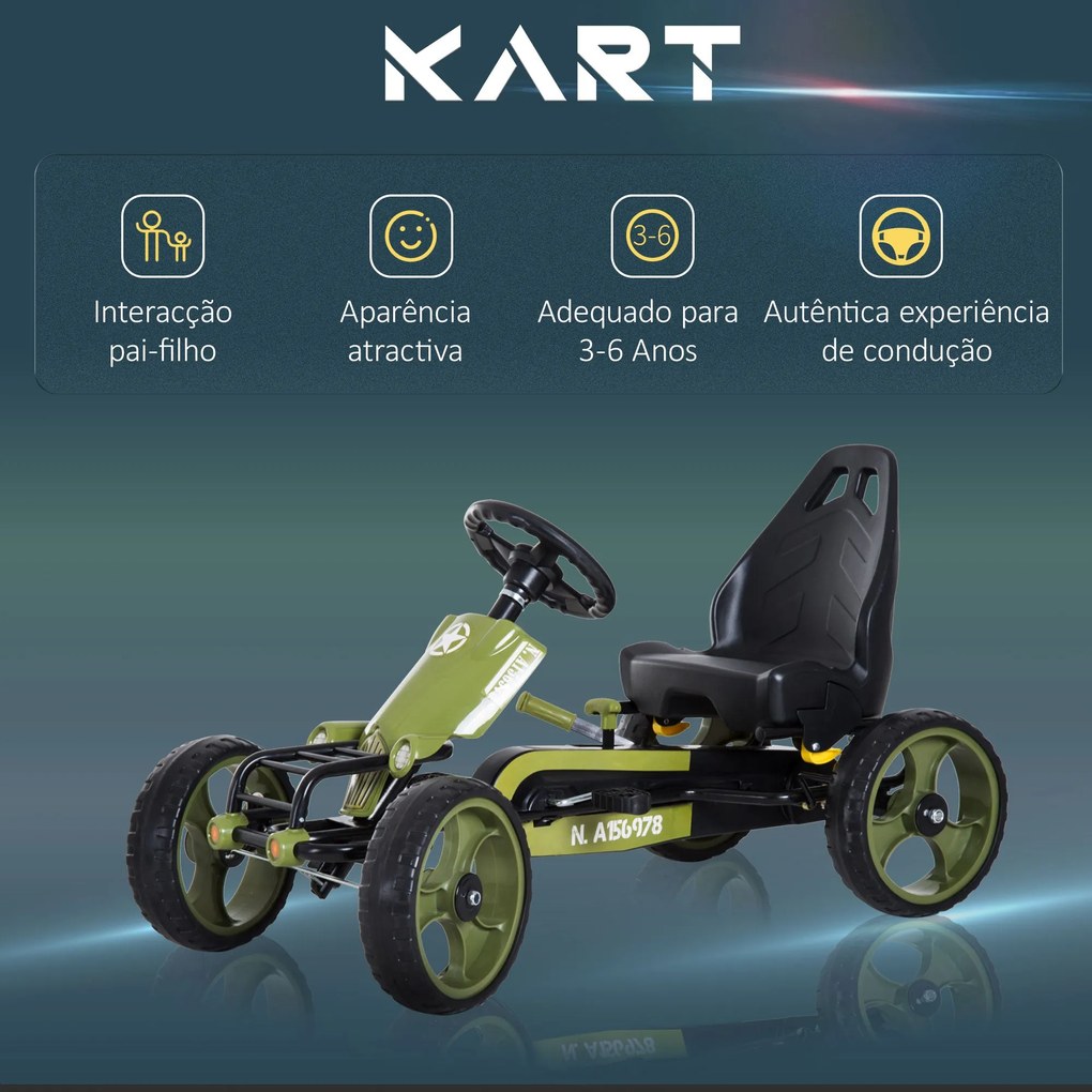 HOMCOM Go-Kart a pedais para crianças acima de 3 anos com freio embrea