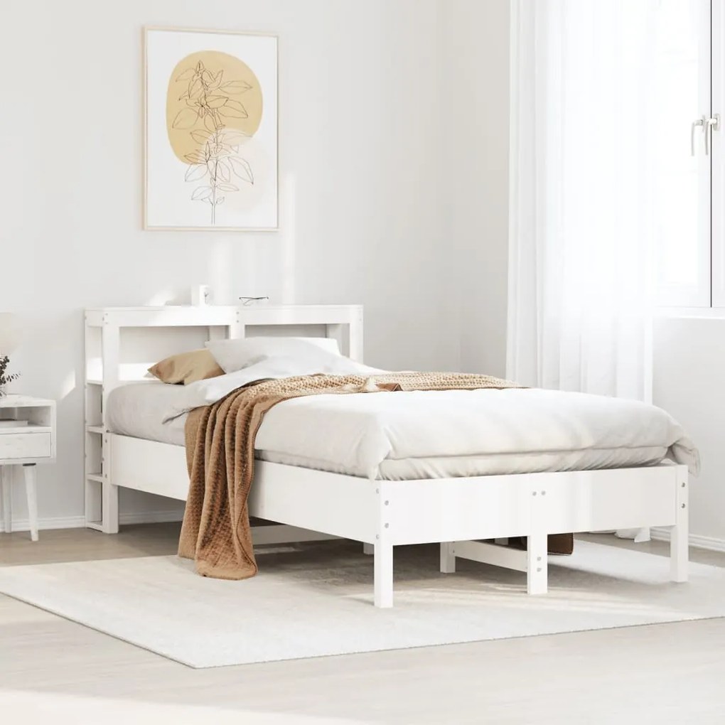 Cama sem colchão 75x190 cm madeira de pinho maciça branco